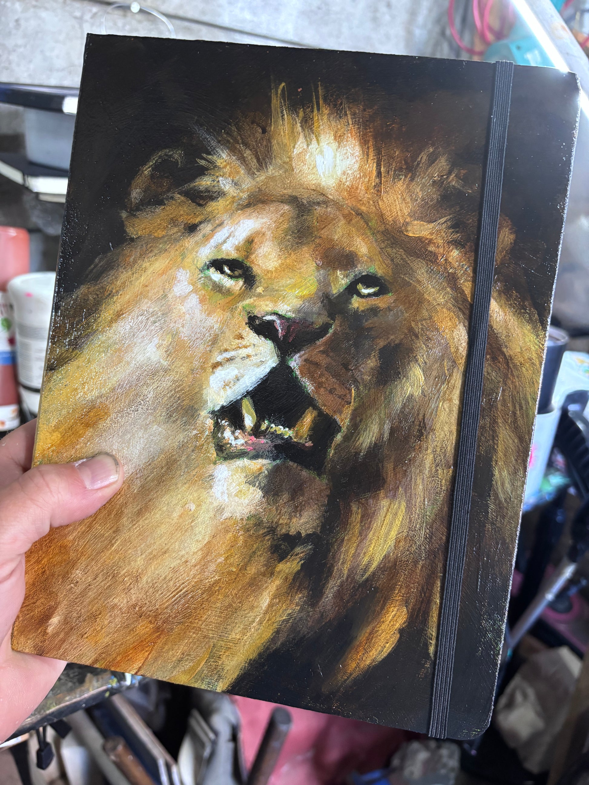 Free writing journal - original painted cover 'male lion’