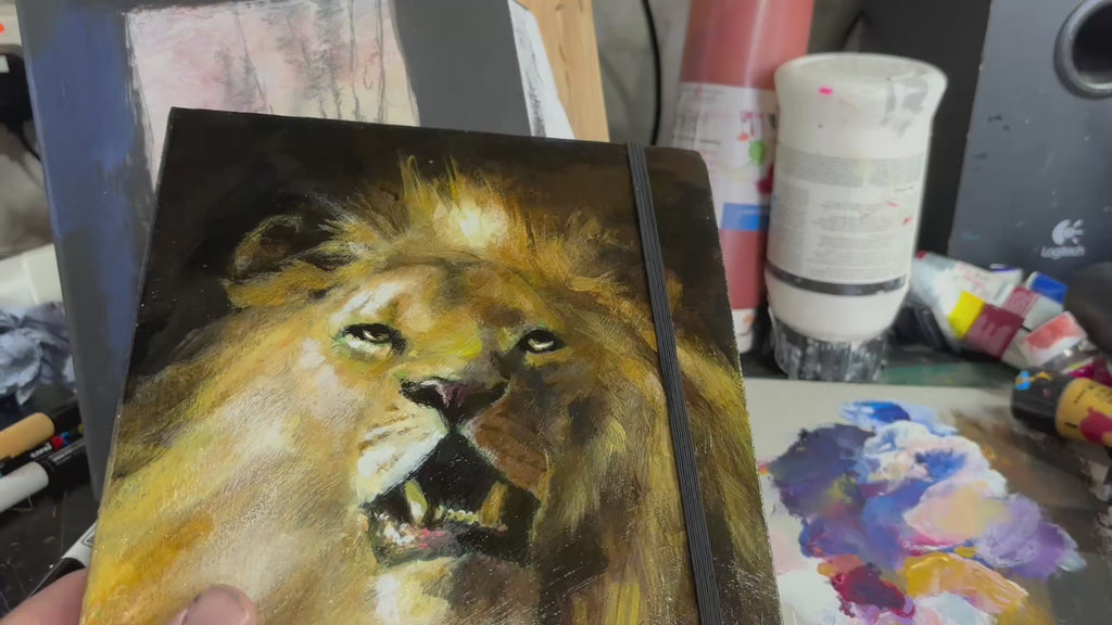 Free writing journal - original painted cover 'male lion’